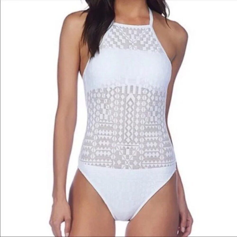 Lauren Ralph Lauren Women's One Piece Swimsuit Size 6 White Halter Mesh Bridal